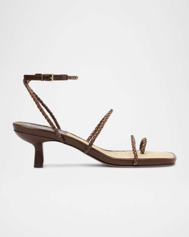 Kaya Braided Leather Mid-Heel Sandals